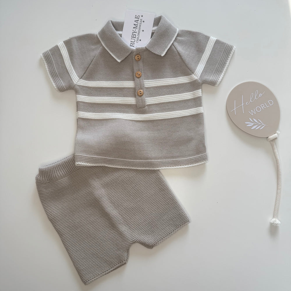 Taupe Stripe Knitted Top & Shorts Outfit - Troy