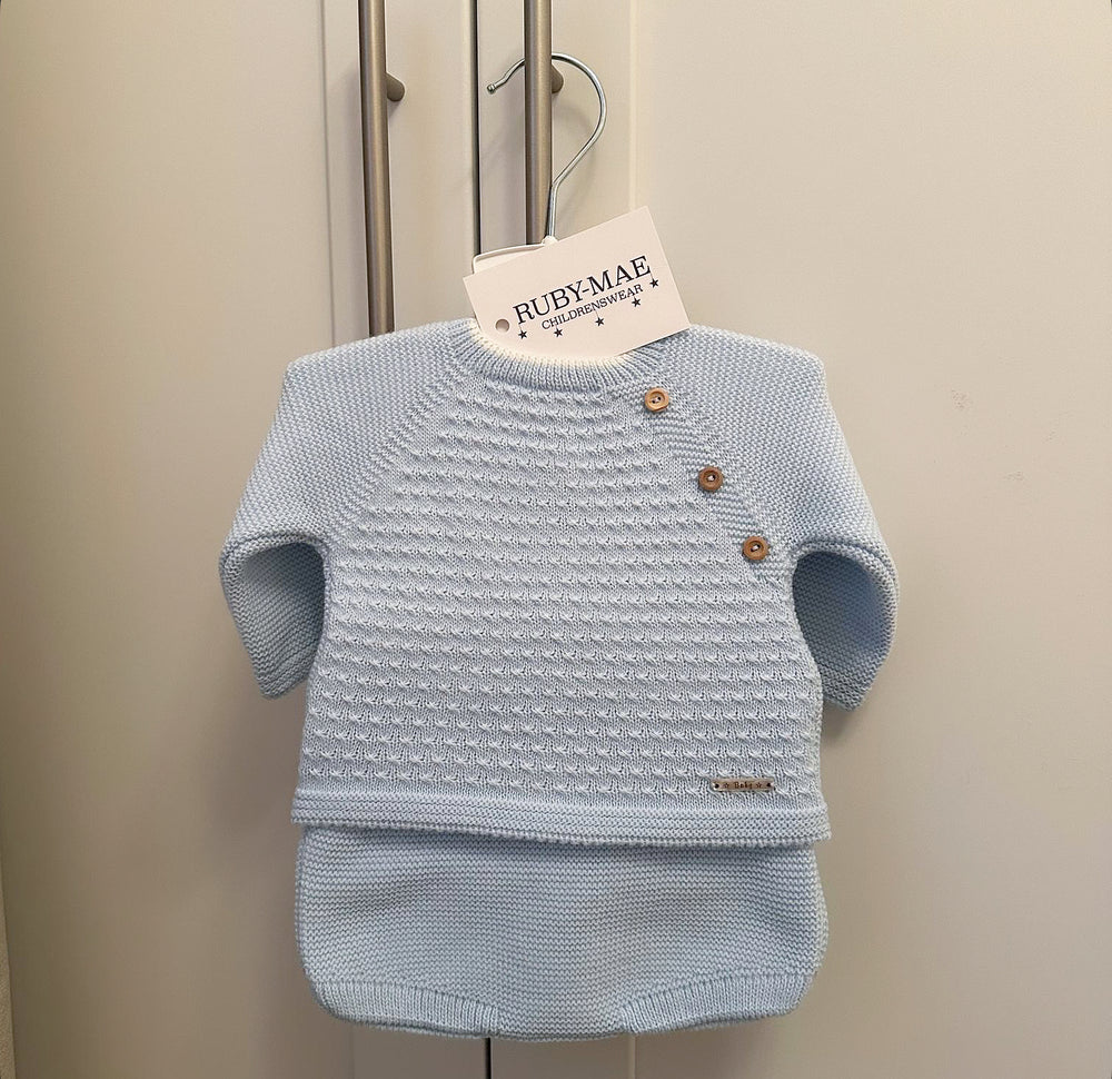 Blue Knitted Jumper & Shorts Outfit