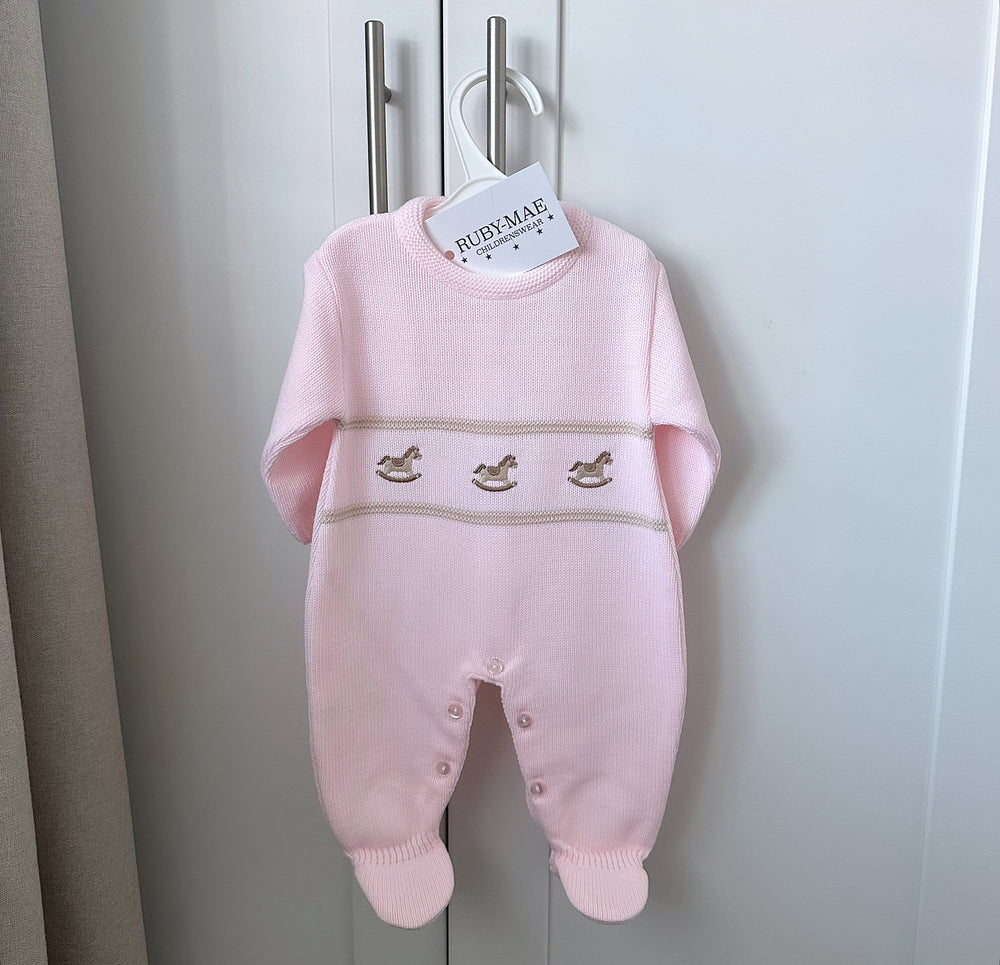 Pink Rocking Horse Knitted Babygrow