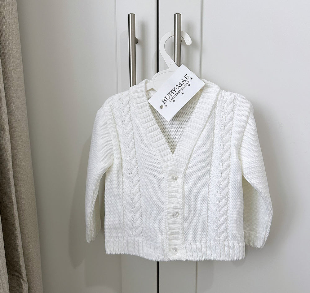 Baby Boys White Knitted Cardigan