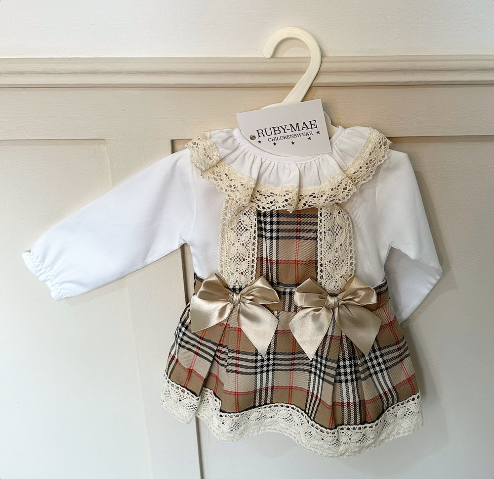 White Blouse With Matching Tartan Check Pinafore Dress - Isla