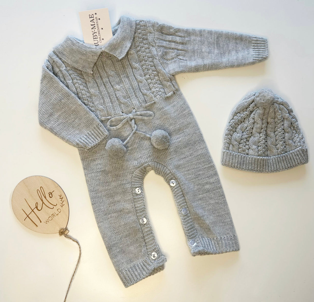 Grey Knitted All In One Outfit With Matching Hat - George
