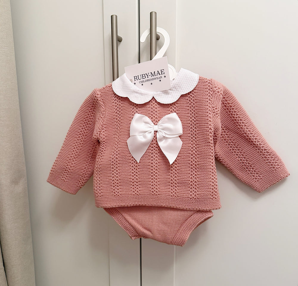 Dusky Pink Knitted Jumper & Bloomers Outfit - Alana