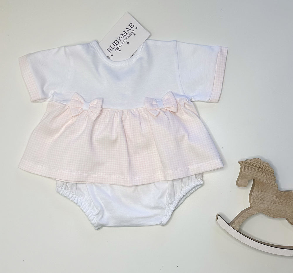Pink & White Gingham Bow Two Piece Outfit - Gia