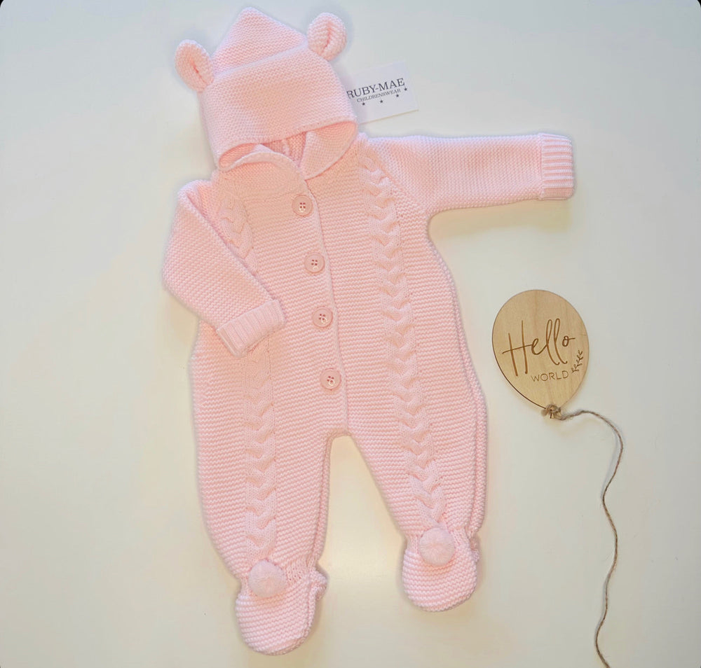 Pink Knitted Hooded Pramsuit - Gabby