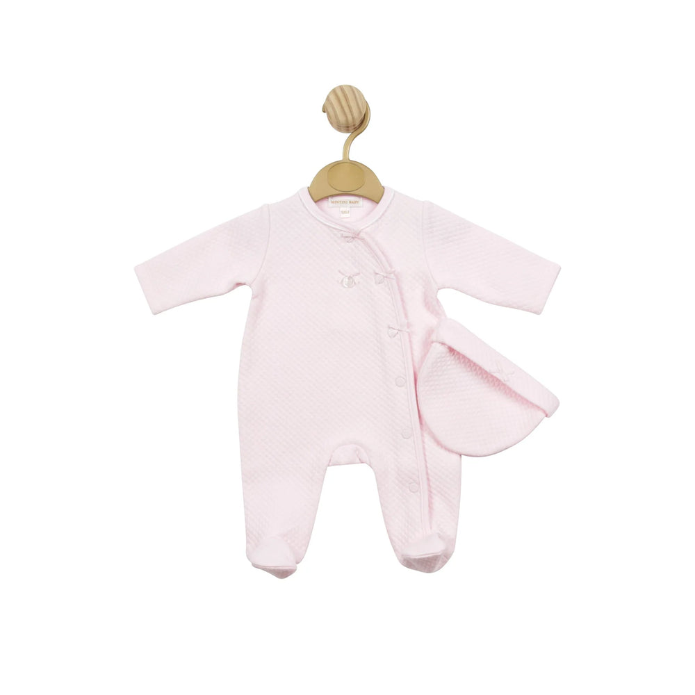 Mintini Baby Pink Waffle Bow Detail All In One - Mila