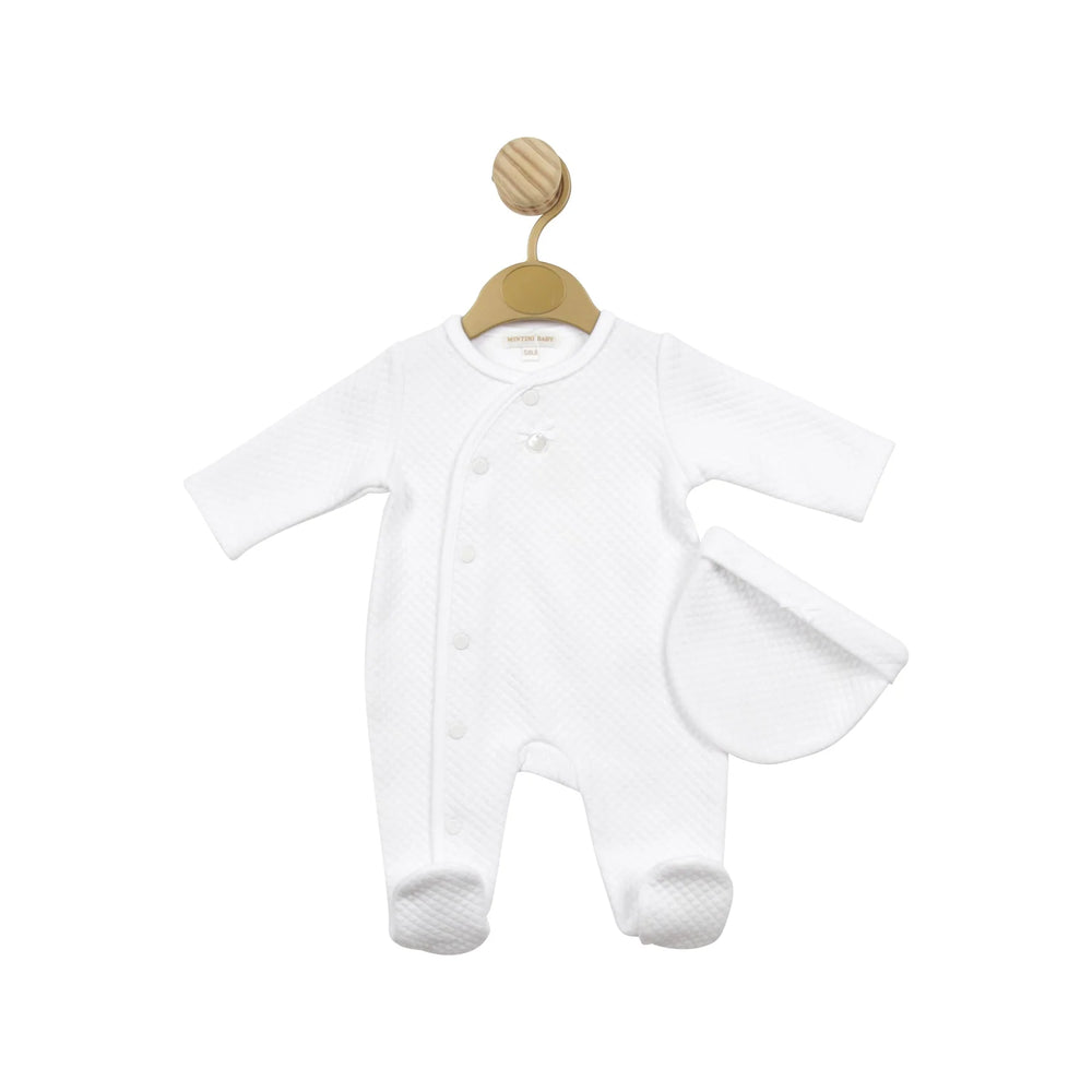 Mintini Baby White Waffle Bow Detail All In One - UNISEX