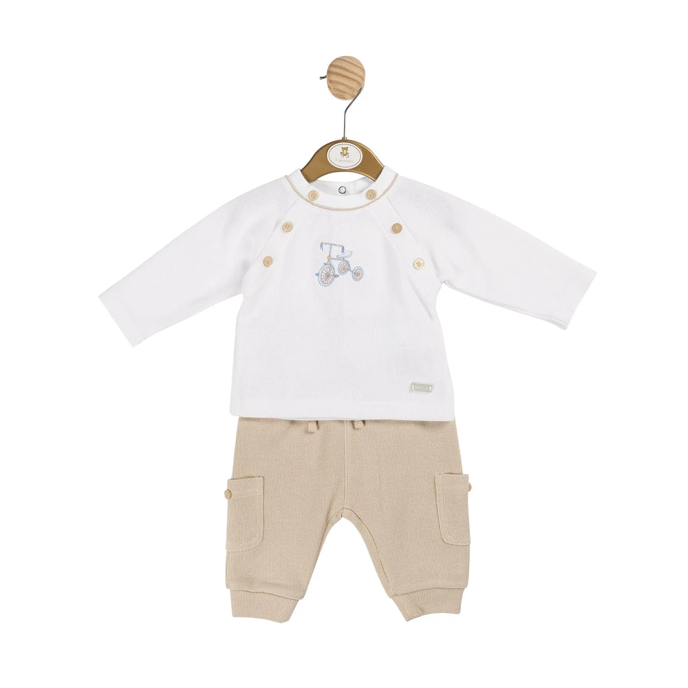 Mintini Baby Camel & White Bike Top & Pants Tracksuit - Reggie
