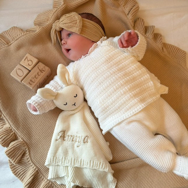 
                  
                    White Knitted Jumper & Pants Outfit With Matching Hat - Amelia
                  
                