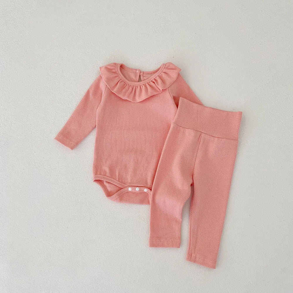 Pink Ribbed Frill Bodysuit With Matching Leggings - Chloe (pre-order)
