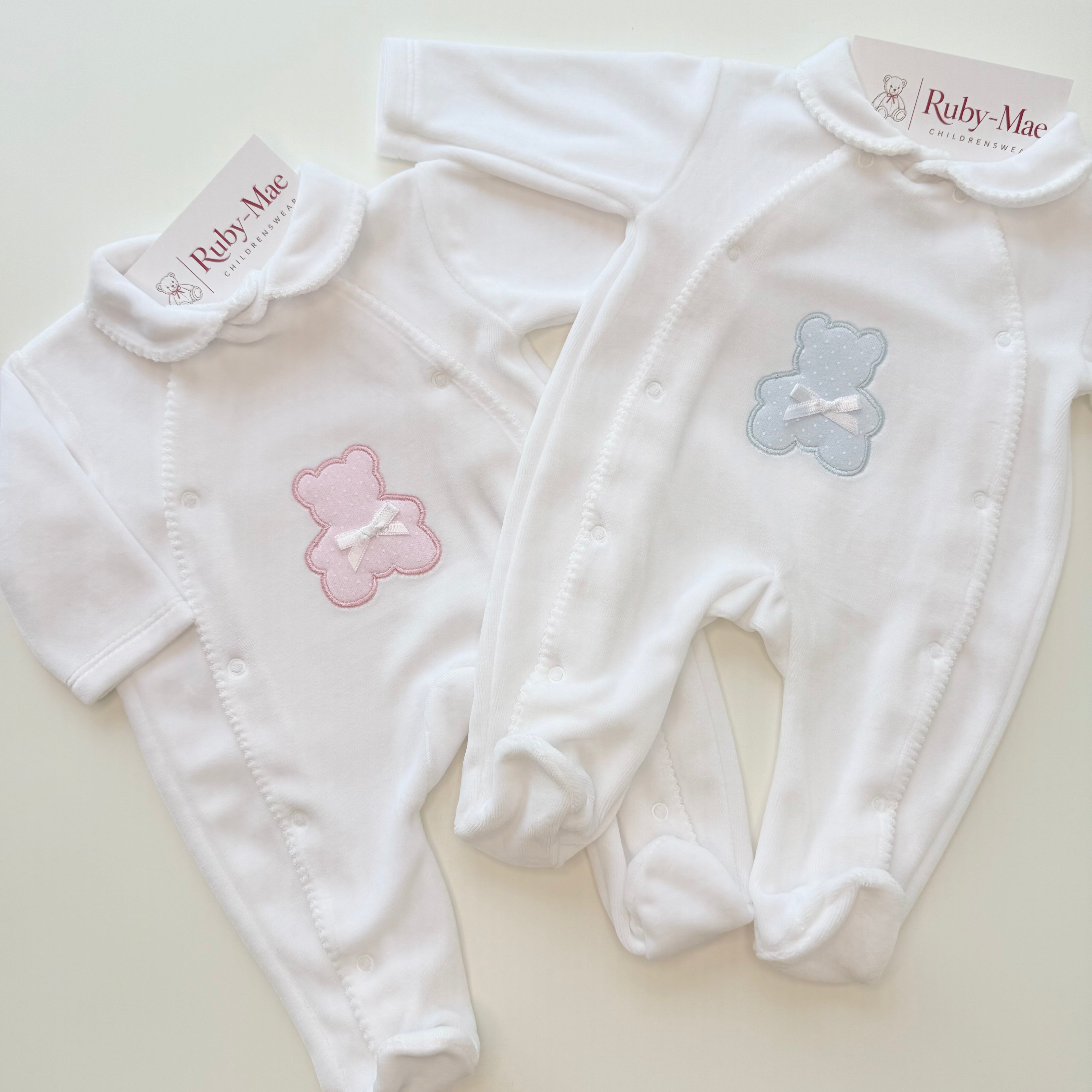 
                  
                    Baby Boys Blue Teddy Bear Velour Sleepsuit
                  
                