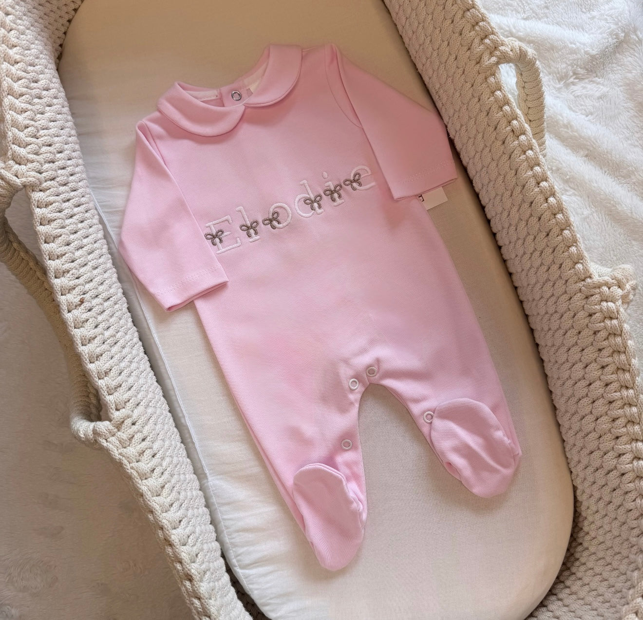 
                  
                    Personalised Pink Bow Name Baby Sleepsuit
                  
                