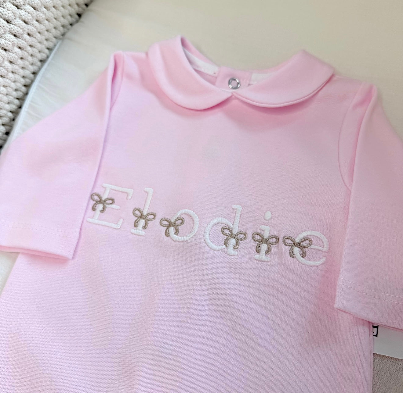 
                  
                    Personalised Pink Bow Name Baby Sleepsuit
                  
                