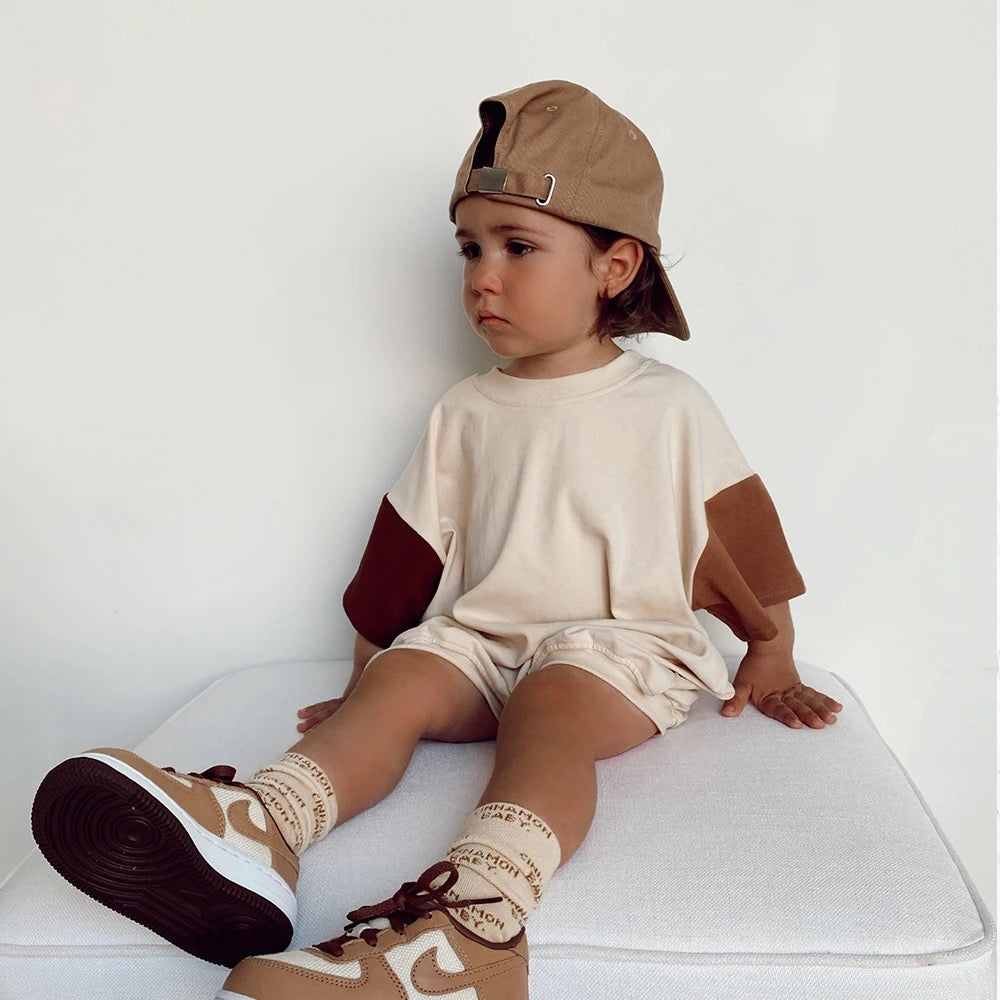 Beige & Brown Oversized Shorts & T-Shirt Set - Bobby