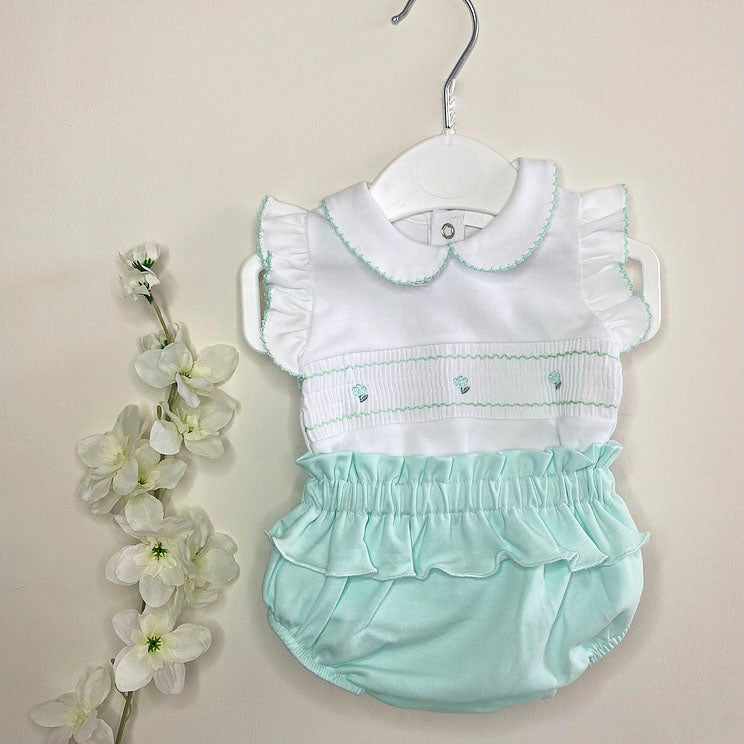
                  
                    Mint Green Ruffle Bloomers With Matching White T-Shirt - Ella - Ruby-Mae Childrenswear
                  
                