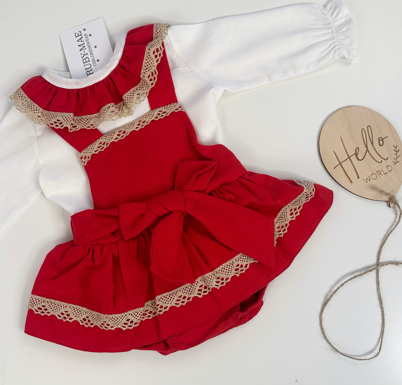 
                  
                    PREMIUM Red Bow Dungaree-Skirt With Matching White Blouse - Ebony
                  
                