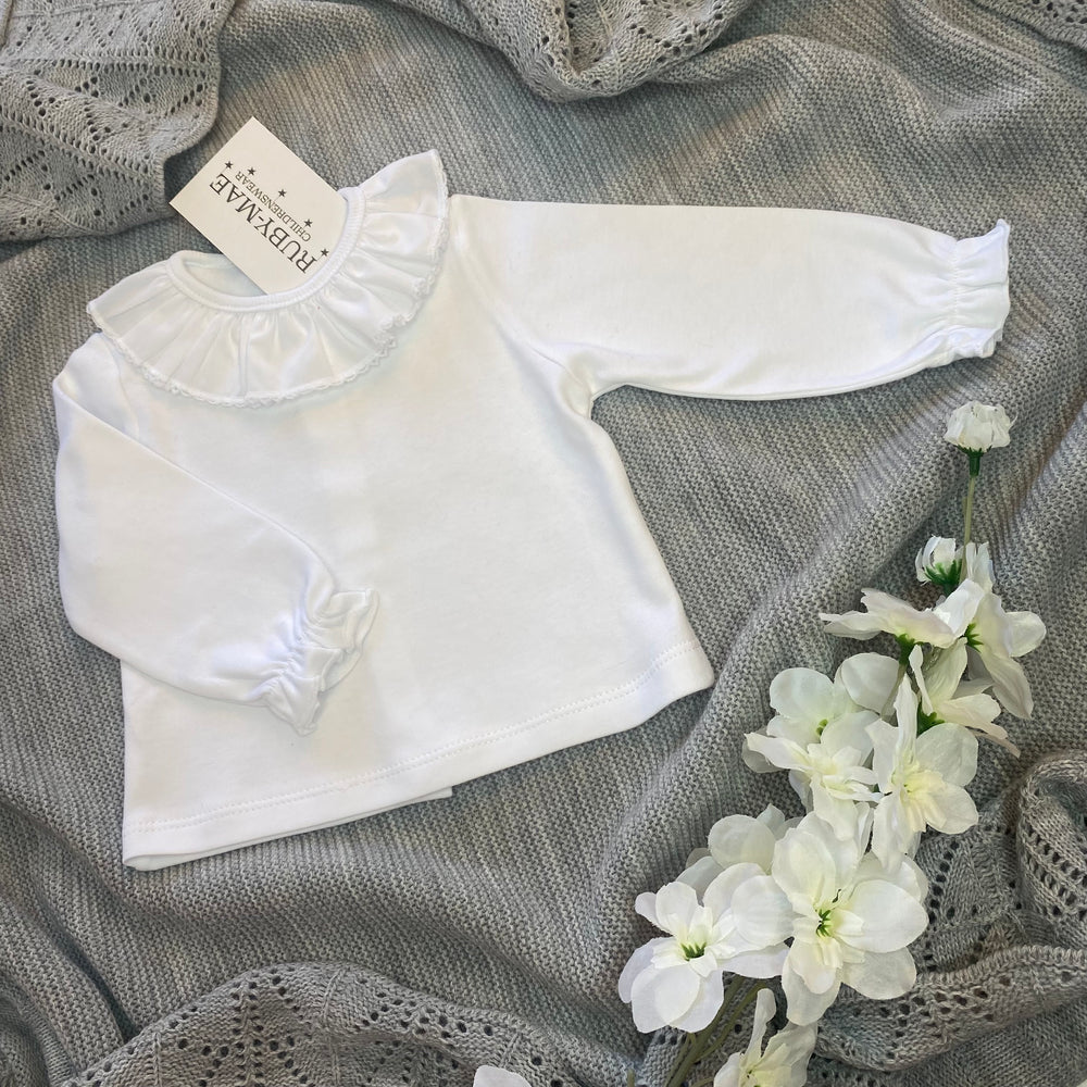 Girls White Cotton Long Sleeve Blouse - Ruby-Mae Childrenswear