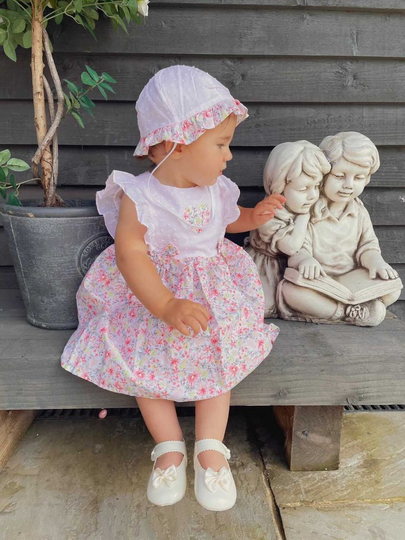 Pink Floral Dress With Matching Bonnet - Fifi - Ruby-Mae Childrenswear