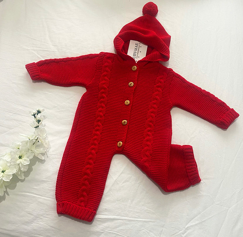 
                  
                    UNISEX Red Knitted Long Leg All In One Outfit - Ruby-Mae Childrenswear
                  
                