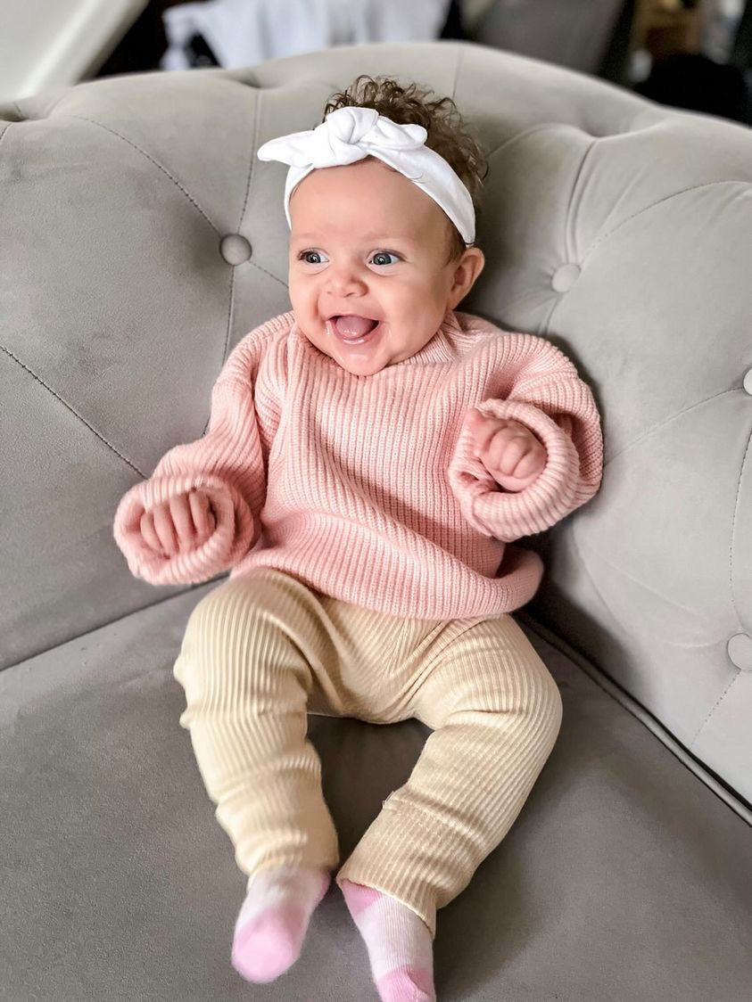 Beige Infant Girl Leggings Nude Leggings And Headbands Neutral