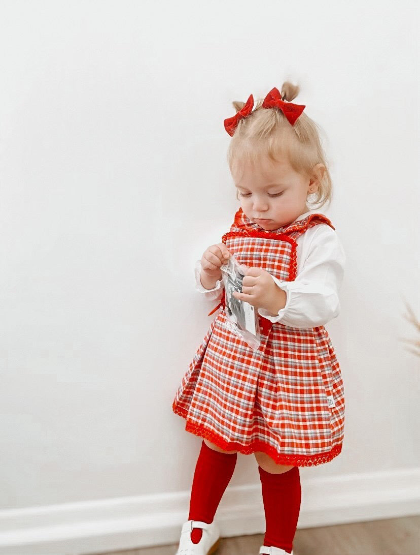 
                  
                    Red Check Pinafore Dress With Matching Blouse - EVE - Ruby-Mae Childrenswear
                  
                