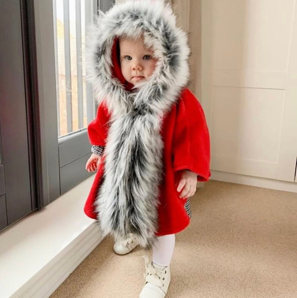 HANDMADE Red Faux Fur Poncho - Fay - Ruby-Mae Childrenswear