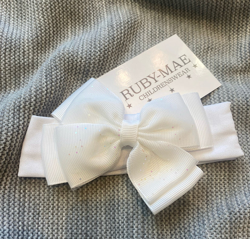 White Glitter Lace Bow Headband - Ruby-Mae Childrenswear