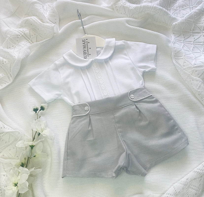 Grey Shorts & White Top Outfit Set - Rox - Ruby-Mae Childrenswear
