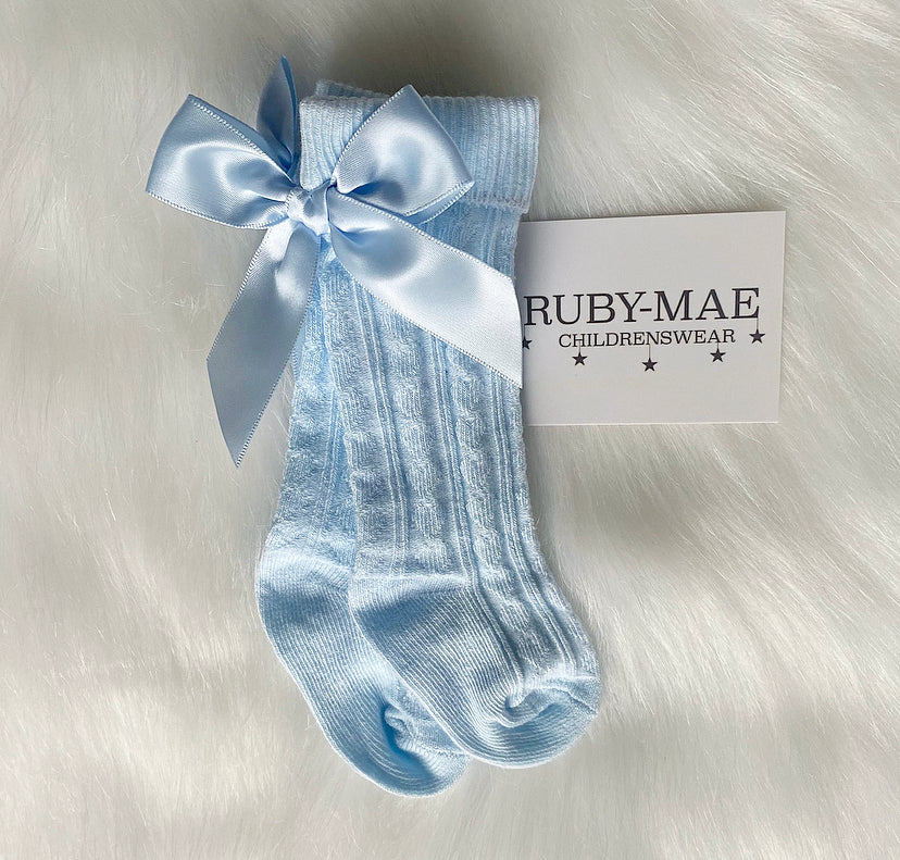 Blue Bow Knee Length Socks - Ruby-Mae Childrenswear