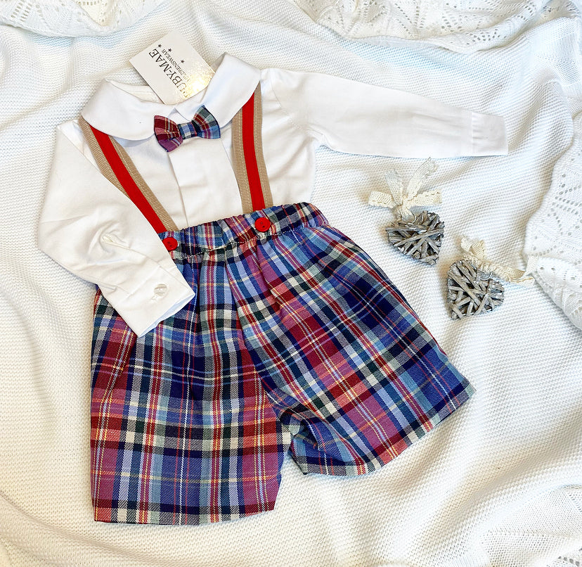 PREMIUM Blue Tartan Dungaree Set Outfit - Cole - Ruby-Mae Childrenswear