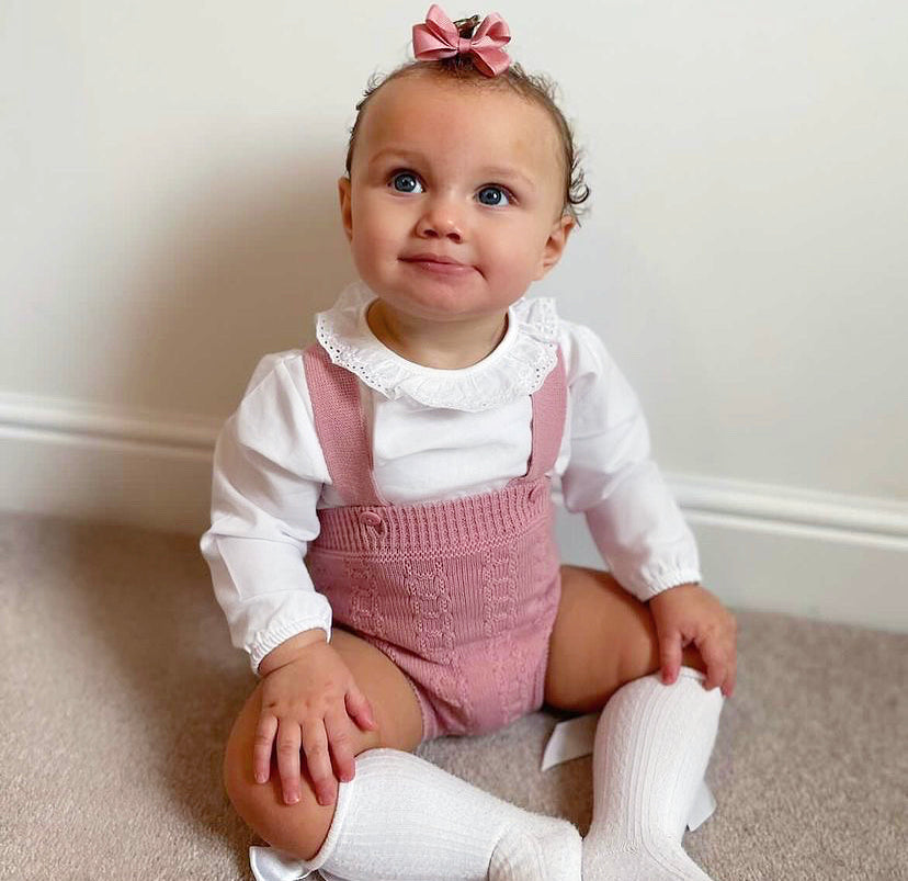 
                  
                    Dusky Pink & White Knitted Dungaree Set Outfit - Jade - Ruby-Mae Childrenswear
                  
                