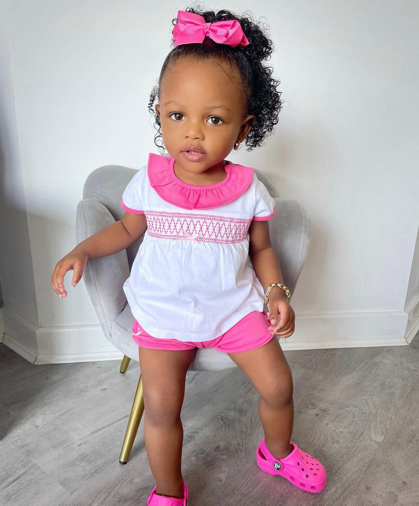 Pink Soft Smock T-Shirt & Matching Shorts Outfit - Bethenny - Ruby-Mae Childrenswear