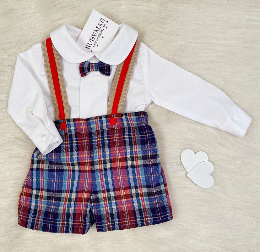 
                  
                    PREMIUM Blue Tartan Dungaree Set Outfit - Cole - Ruby-Mae Childrenswear
                  
                