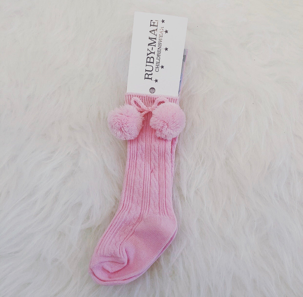 Pink Pom Pom Knee Length Socks - Ruby-Mae Childrenswear