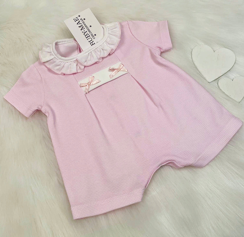 Pink Bow Detail Romper Suit - Kristen - Ruby-Mae Childrenswear