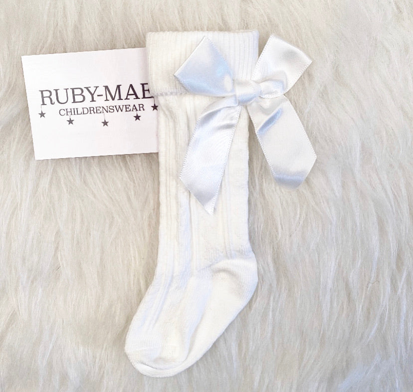 Cream Bow Knee Length Socks - Ruby-Mae Childrenswear