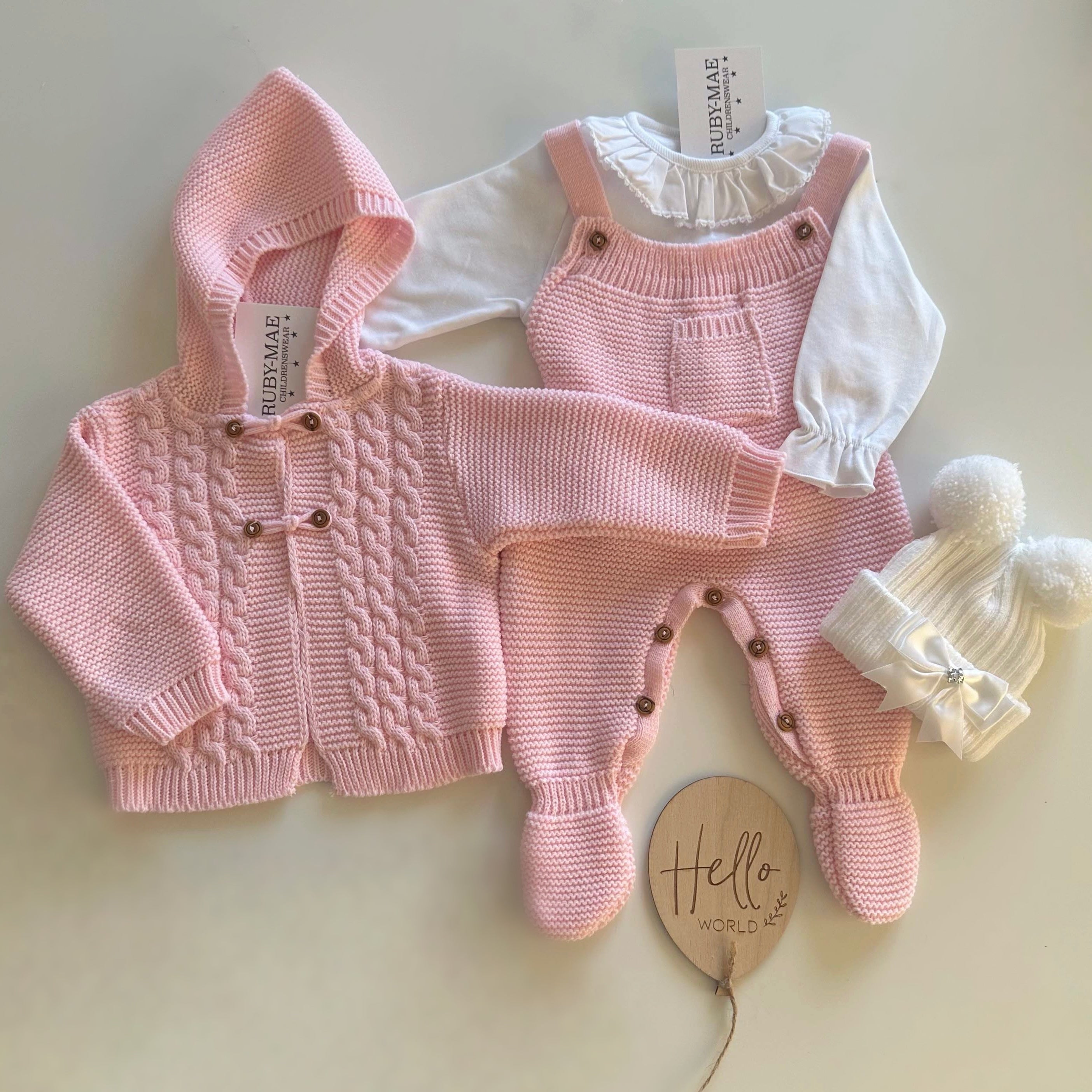 
                  
                    Pink Knitted Long Leg Dungaree With Matching Jacket Outfit Set - Dolly
                  
                