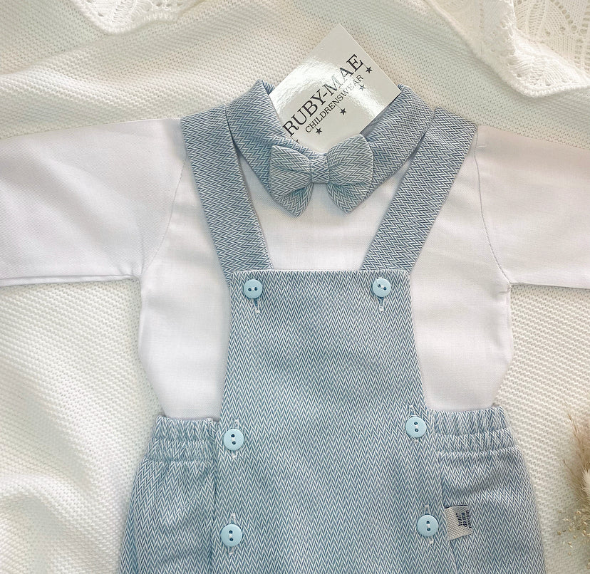 
                  
                    PREMIUM White & Blue Shirt & Shorts Dungaree Outfit - Hugo - Ruby-Mae Childrenswear
                  
                