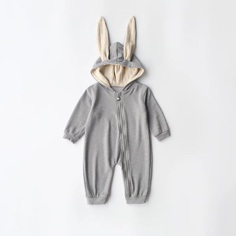 UNISEX Grey All In One Outfit With Hooded Rabbit Bunny Ears