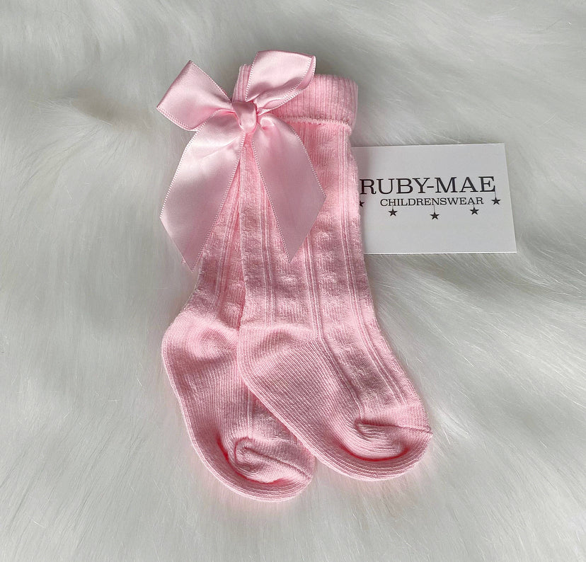 Pink Bow Knee Length Socks - Ruby-Mae Childrenswear