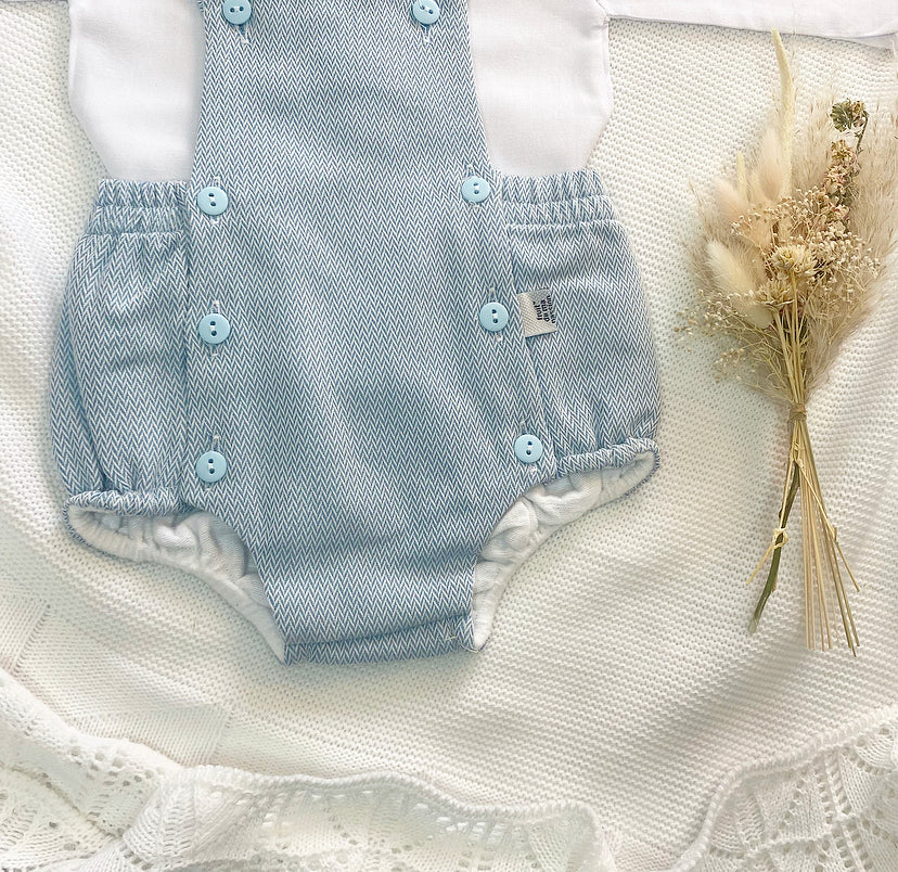 
                  
                    PREMIUM White & Blue Shirt & Shorts Dungaree Outfit - Hugo - Ruby-Mae Childrenswear
                  
                