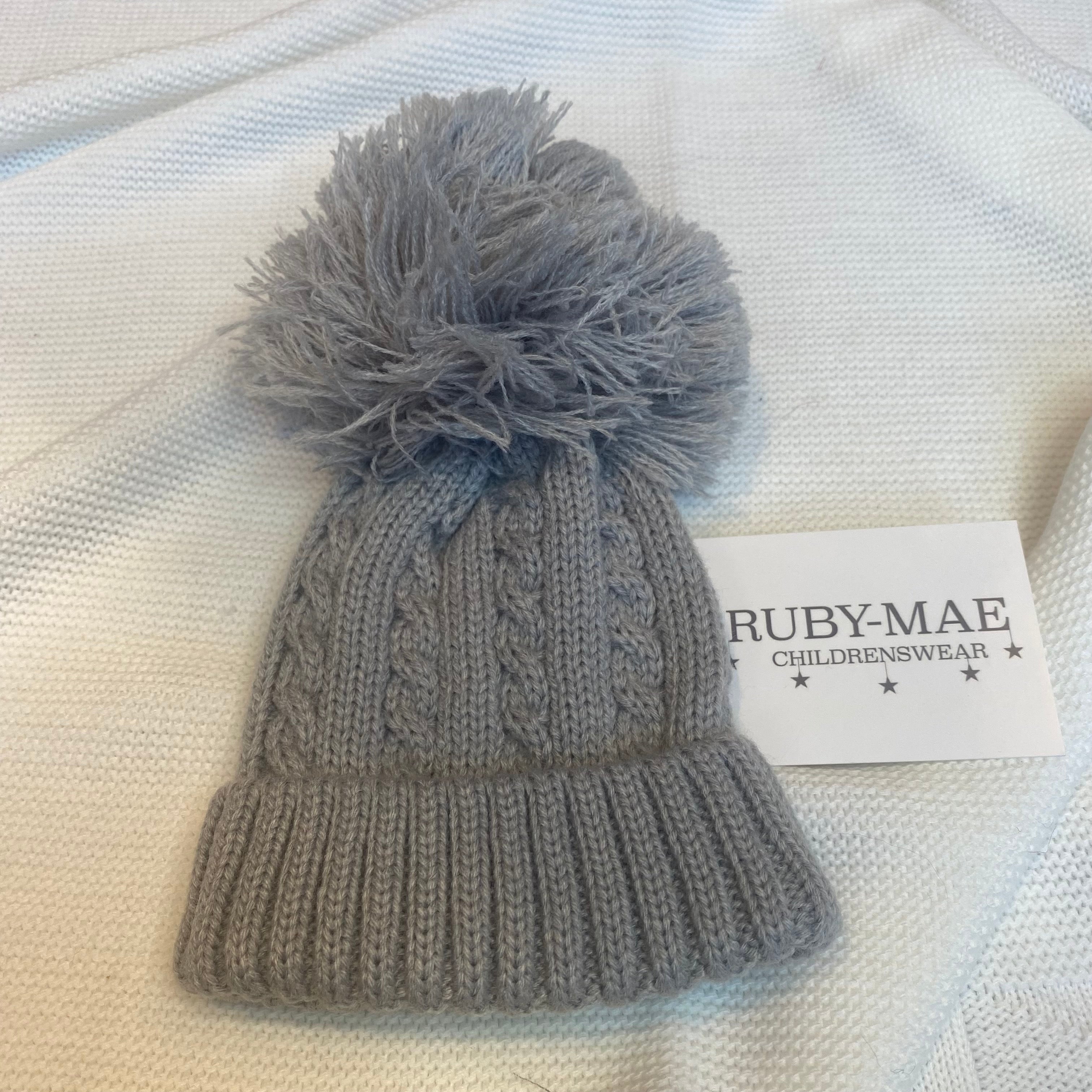 Grey Cable Pom Pom Hat - Ruby-Mae Childrenswear