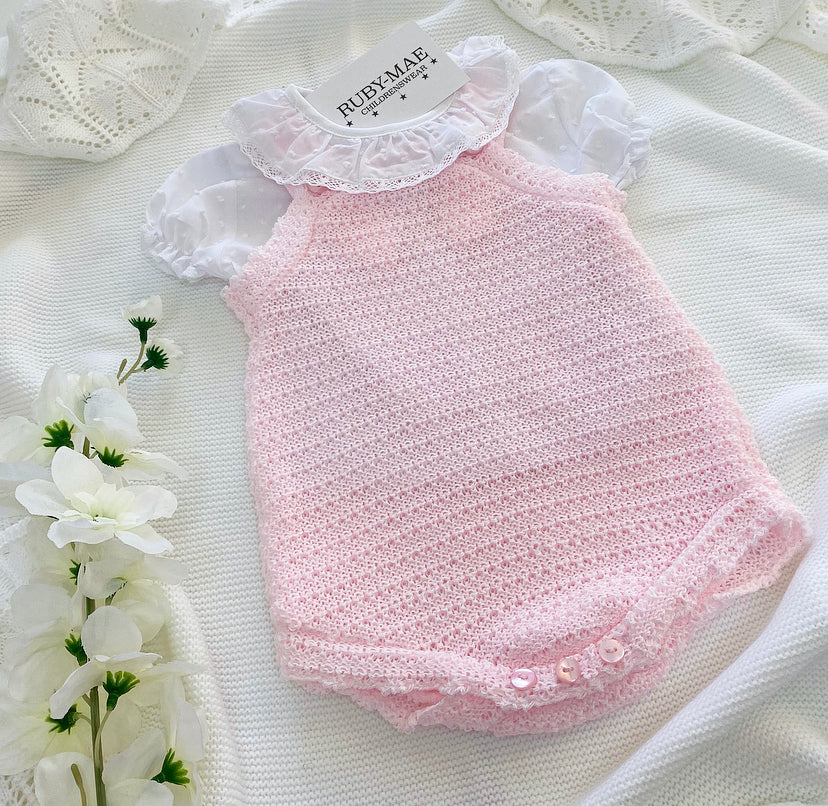 Pink & White Knitted Top & Dungaree Romper - Paige - Ruby-Mae Childrenswear