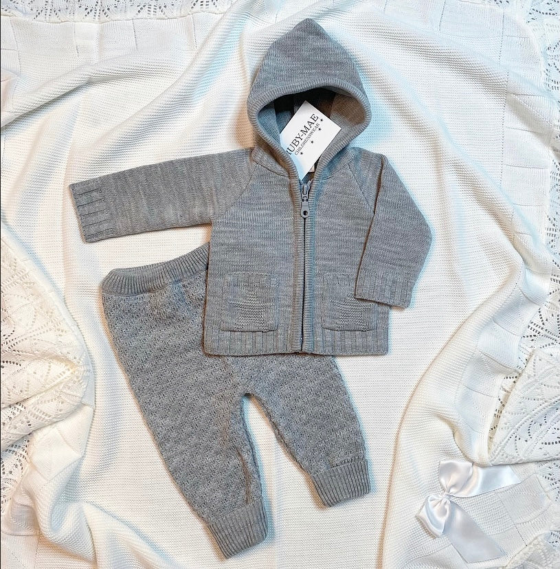 Grey Knitted Zip Up Tracksuit Set - Alfie - Ruby-Mae Childrenswear